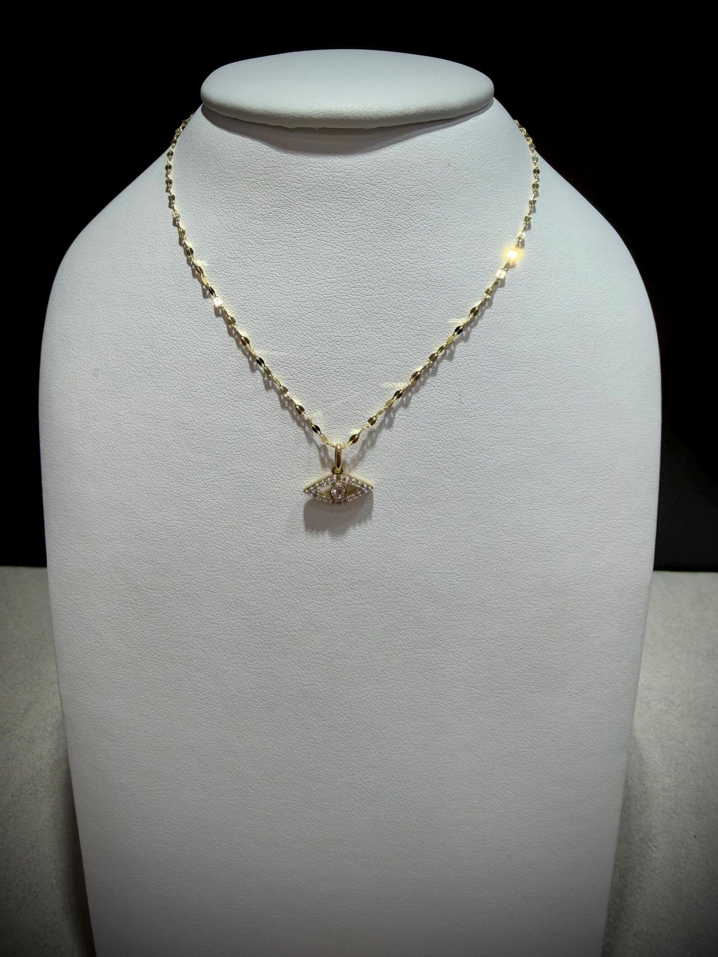 10K Lab Grown Diamond Evil Eye Necklace 0.13 Carats: Adjustable 15”-18”