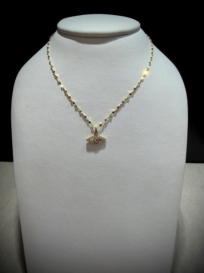 10K Lab Grown Diamond Evil Eye Necklace 0.13 Carats: Adjustable 15”-18”
