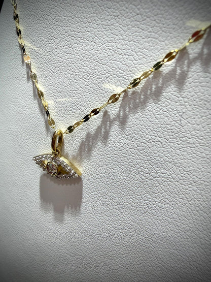 10K Lab Grown Diamond Evil Eye Necklace 0.13 Carats: Adjustable 15”-18”