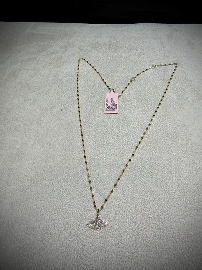10K Lab Grown Diamond Evil Eye Necklace 0.13 Carats: Adjustable 15”-18”