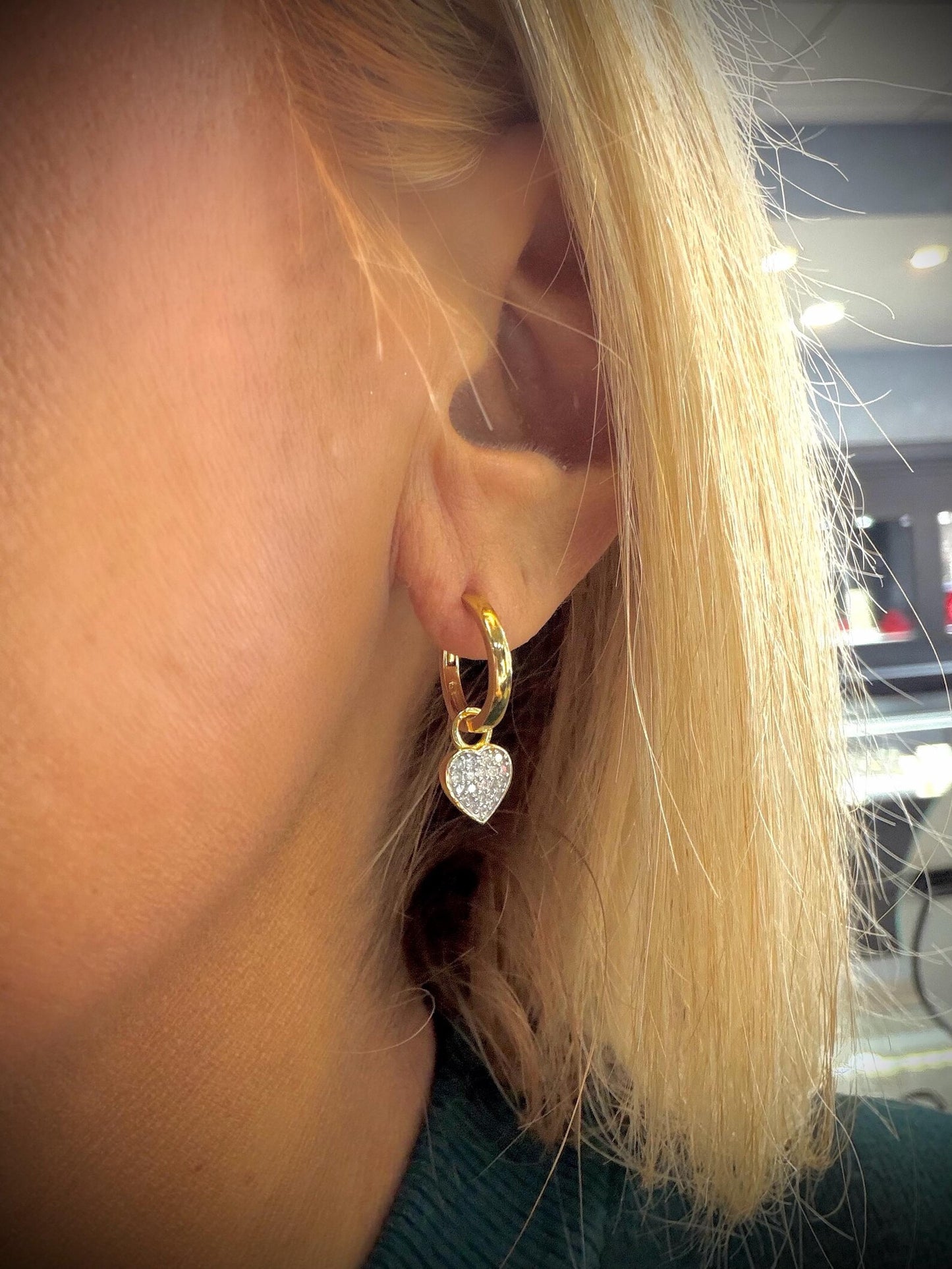 Diamond Heart Sterling Silver Huggie Earrings: Natural Diamonds 0.25ct