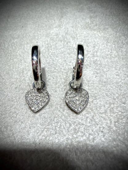 Diamond Heart Sterling Silver Huggie Earrings: Natural Diamonds 0.25ct