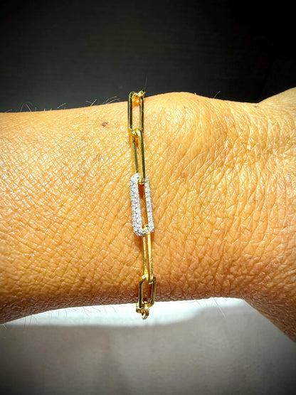 18K over Sterling Silver Diamond 0.15 Carat Paperclip Link Bracelet: 7” Natural Diamonds