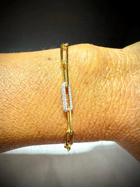 18K over Sterling Silver Diamond 0.15 Carat Paperclip Link Bracelet: 7” Natural Diamonds