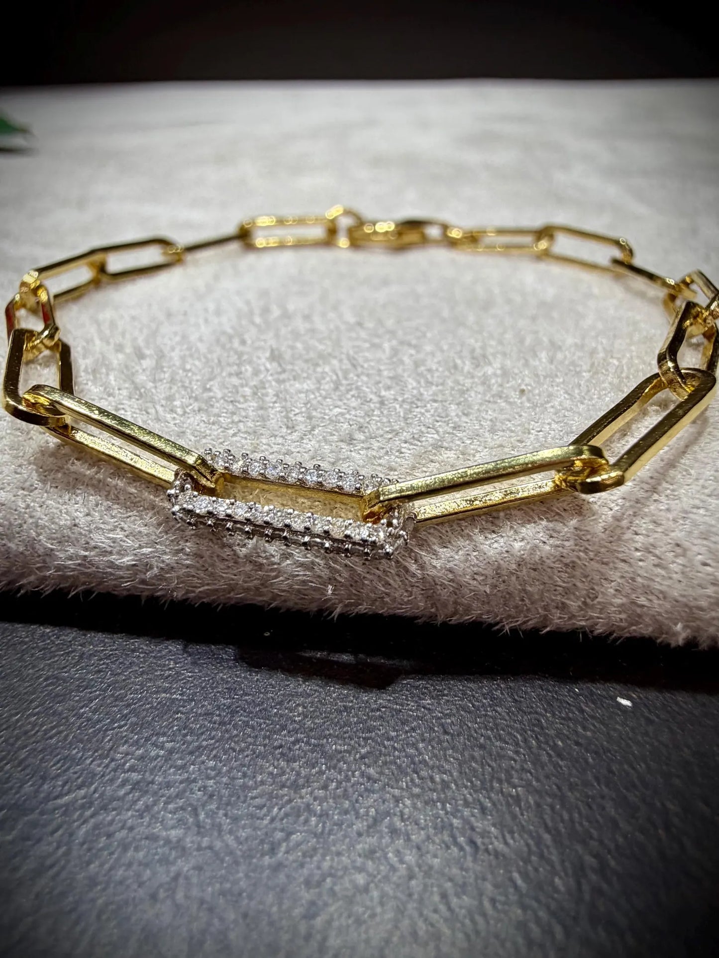 18K over Sterling Silver Diamond 0.15 Carat Paperclip Link Bracelet: 7” Natural Diamonds