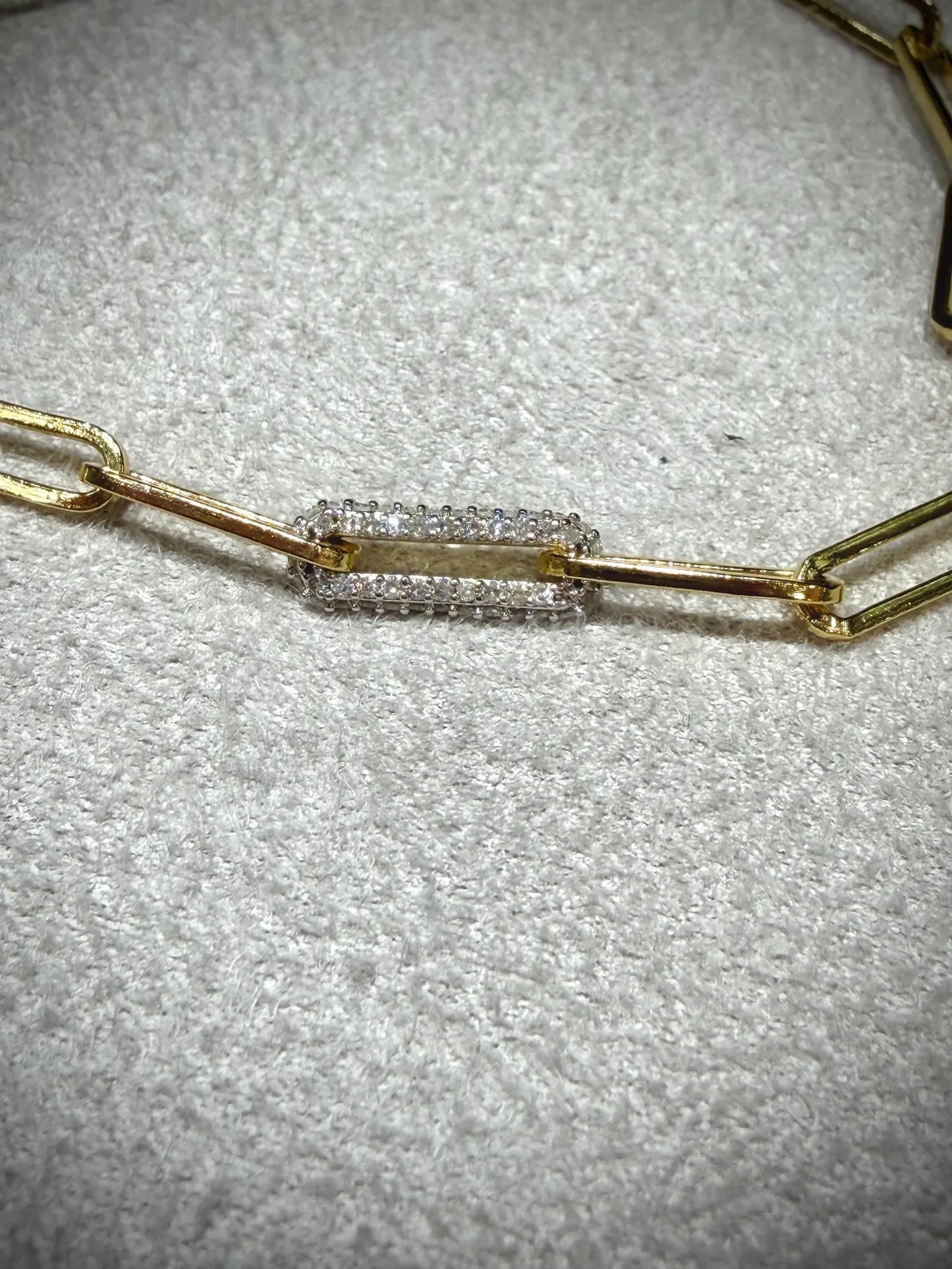 18K over Sterling Silver Diamond 0.15 Carat Paperclip Link Bracelet: 7” Natural Diamonds