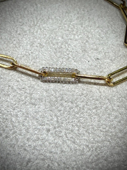 18K over Sterling Silver Diamond 0.15 Carat Paperclip Link Bracelet: 7” Natural Diamonds