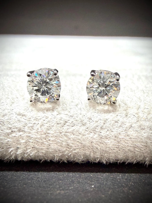 Sterling Silver Lab Grown Round Diamond Stud Earrings 1.00 ct tw.