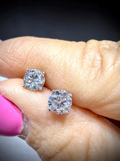 Sterling Silver Lab Grown Round Diamond Stud Earrings 1.00 ct tw.