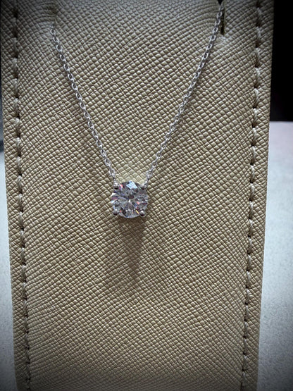 Round Lab Grown Diamond Solitaire Necklace 1.25ct: Sterling Silver 18”-20”
