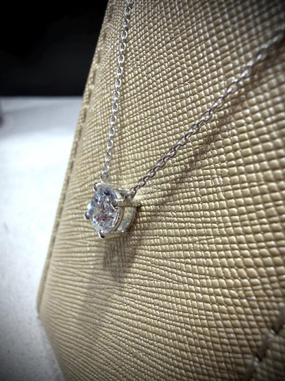 Round Lab Grown Diamond Solitaire Necklace 1.25ct: Sterling Silver 18”-20”