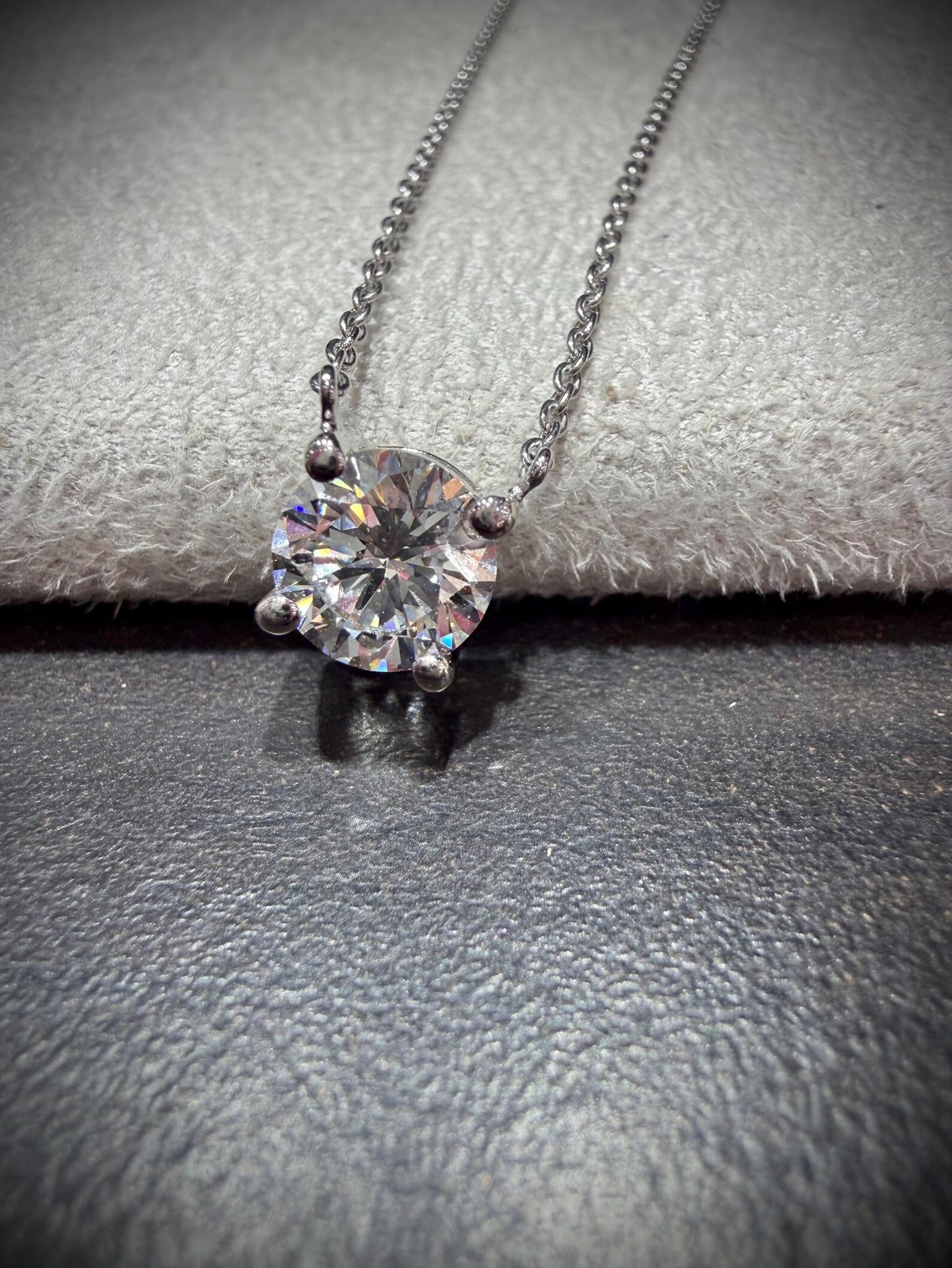 Round Lab Grown Diamond Solitaire Necklace 1.25ct: Sterling Silver 18”-20”