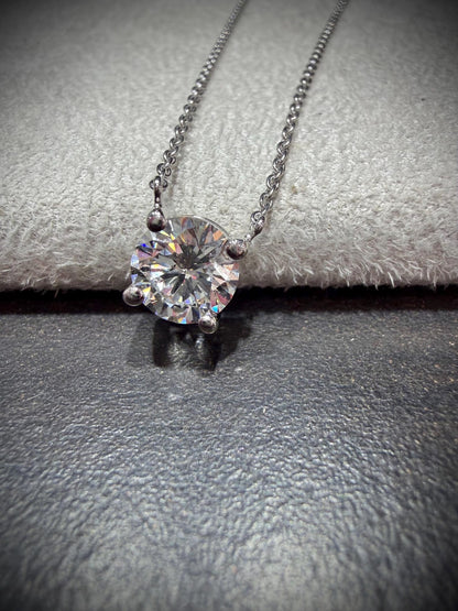 Round Lab Grown Diamond Solitaire Necklace 1.25ct: Sterling Silver 18”-20”