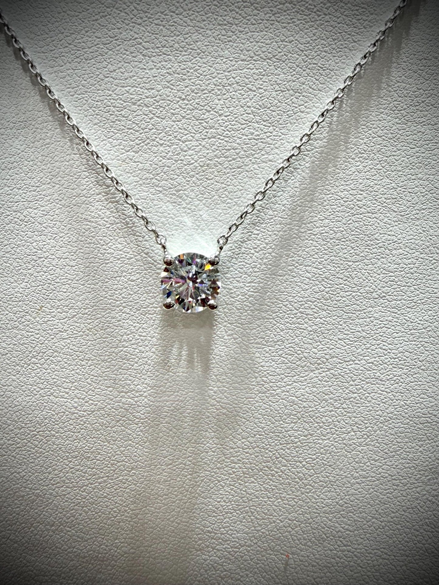 Round Lab Grown Diamond Solitaire Necklace 1.25ct: Sterling Silver 18”-20”