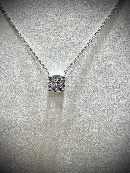 Round Lab Grown Diamond Solitaire Necklace 1.25ct: Sterling Silver 18”-20”