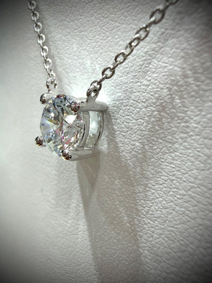 Round Lab Grown Diamond Solitaire Necklace 1.25ct: Sterling Silver 18”-20”