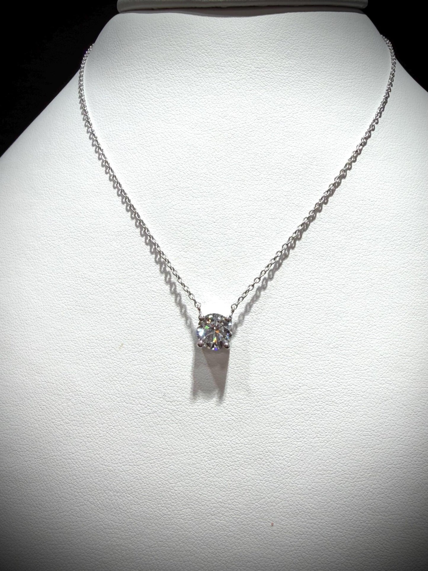 Round Lab Grown Diamond Solitaire Necklace 1.25ct: Sterling Silver 18”-20”
