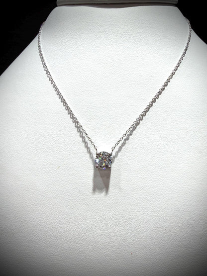 Round Lab Grown Diamond Solitaire Necklace 1.25ct: Sterling Silver 18”-20”