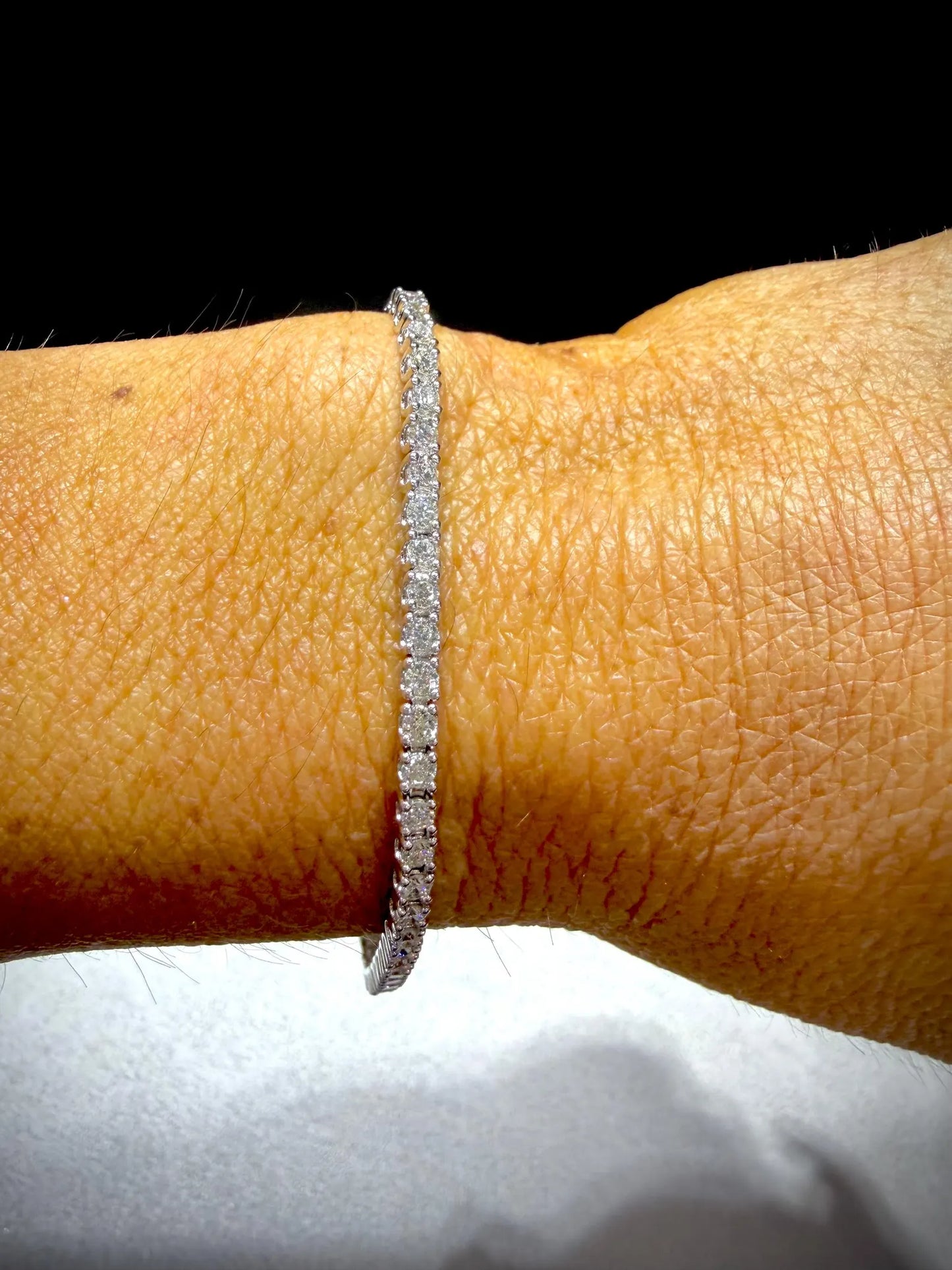 Sterling Silver Lab Grown Round 3.00 ct tw Diamond Tennis Bracelet: 7”