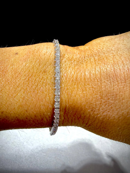 Sterling Silver Lab Grown Round 3.00 ct tw Diamond Tennis Bracelet: 7”