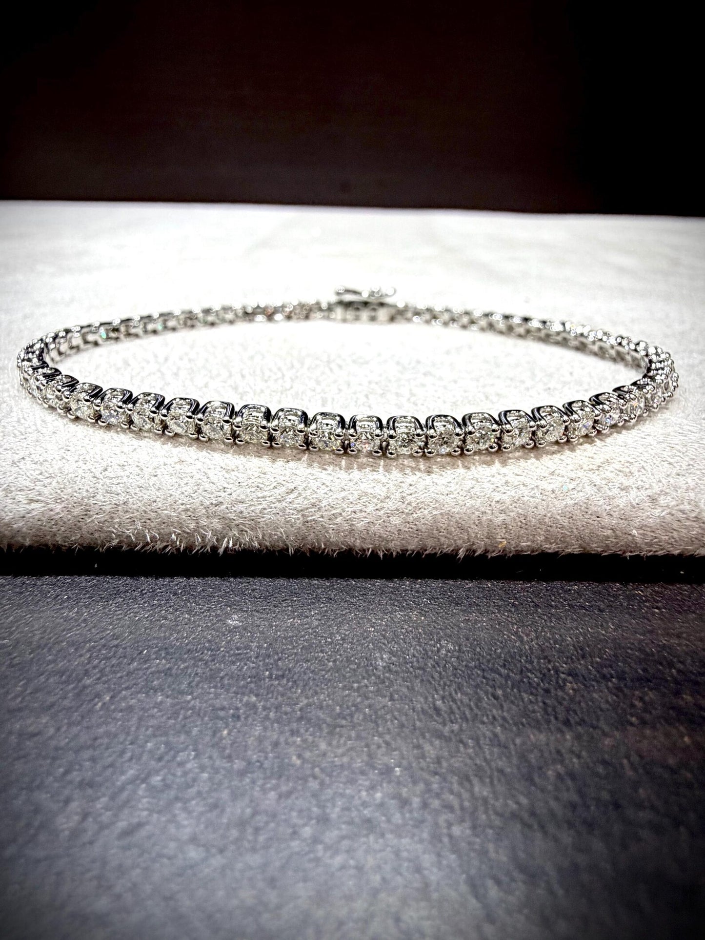 Sterling Silver Lab Grown Round 3.00 ct tw Diamond Tennis Bracelet: 7”