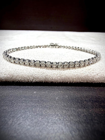 Sterling Silver Lab Grown Round 3.00 ct tw Diamond Tennis Bracelet: 7”
