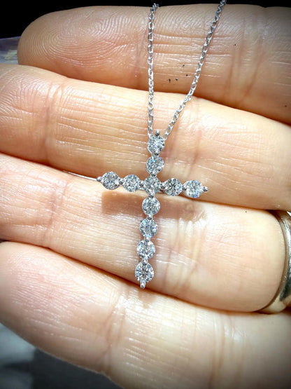 Lab Grown Diamond Cross Necklace 0.75 Carats: Sterling Silver 18”-20”