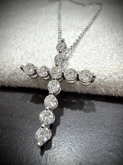 Lab Grown Diamond Cross Necklace 0.75 Carats: Sterling Silver 18”-20”