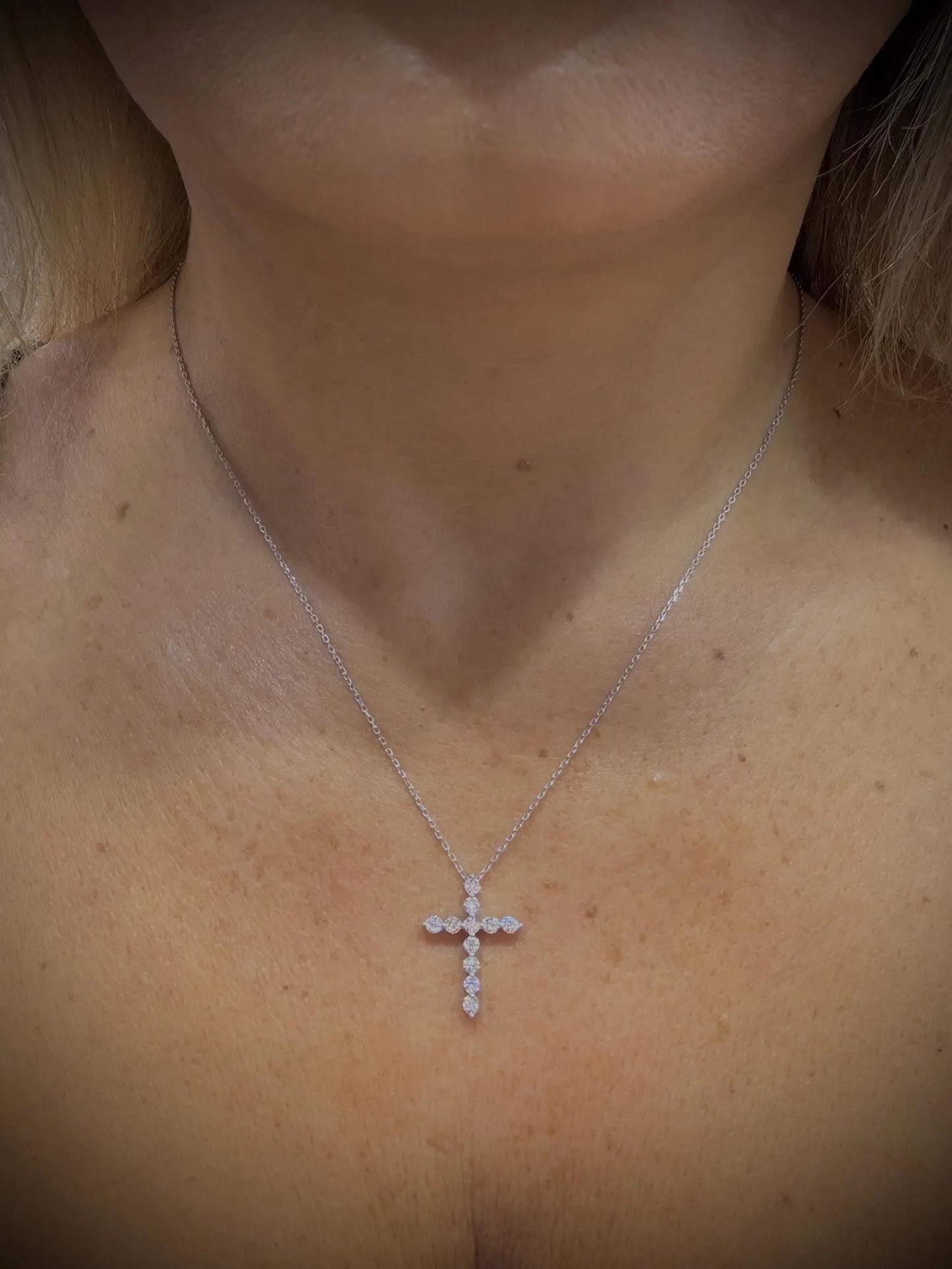 Lab Grown Diamond Cross Necklace 0.75 Carats: Sterling Silver 18”-20”