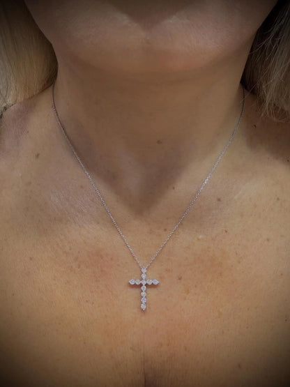 Lab Grown Diamond Cross Necklace 0.75 Carats: Sterling Silver 18”-20”