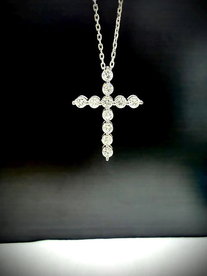 Lab Grown Diamond Cross Necklace 0.75 Carats: Sterling Silver 18”-20”