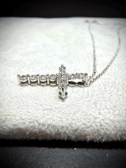 Lab Grown Diamond Cross Necklace 0.75 Carats: Sterling Silver 18”-20”