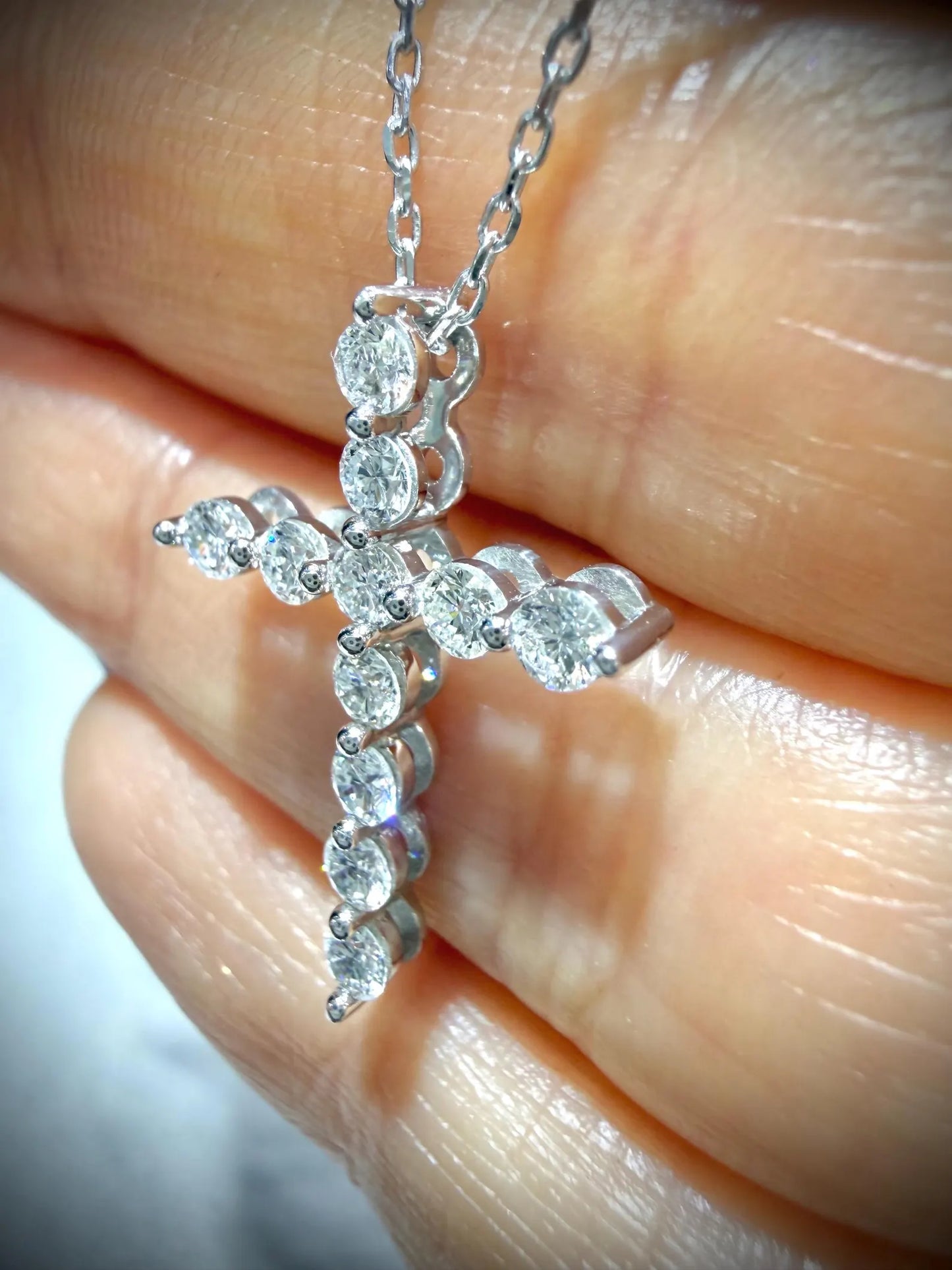 Lab Grown Diamond Cross Necklace 0.75 Carats: Sterling Silver 18”-20”