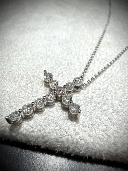 Lab Grown Diamond Cross Necklace 0.75 Carats: Sterling Silver 18”-20”