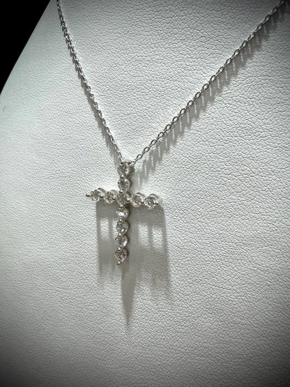 Lab Grown Diamond Cross Necklace 0.75 Carats: Sterling Silver 18”-20”