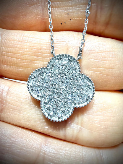 Lab Grown Diamond Flower Necklace 1.30 ct tw.: Sterling Silver, Adjustable 18”-20”