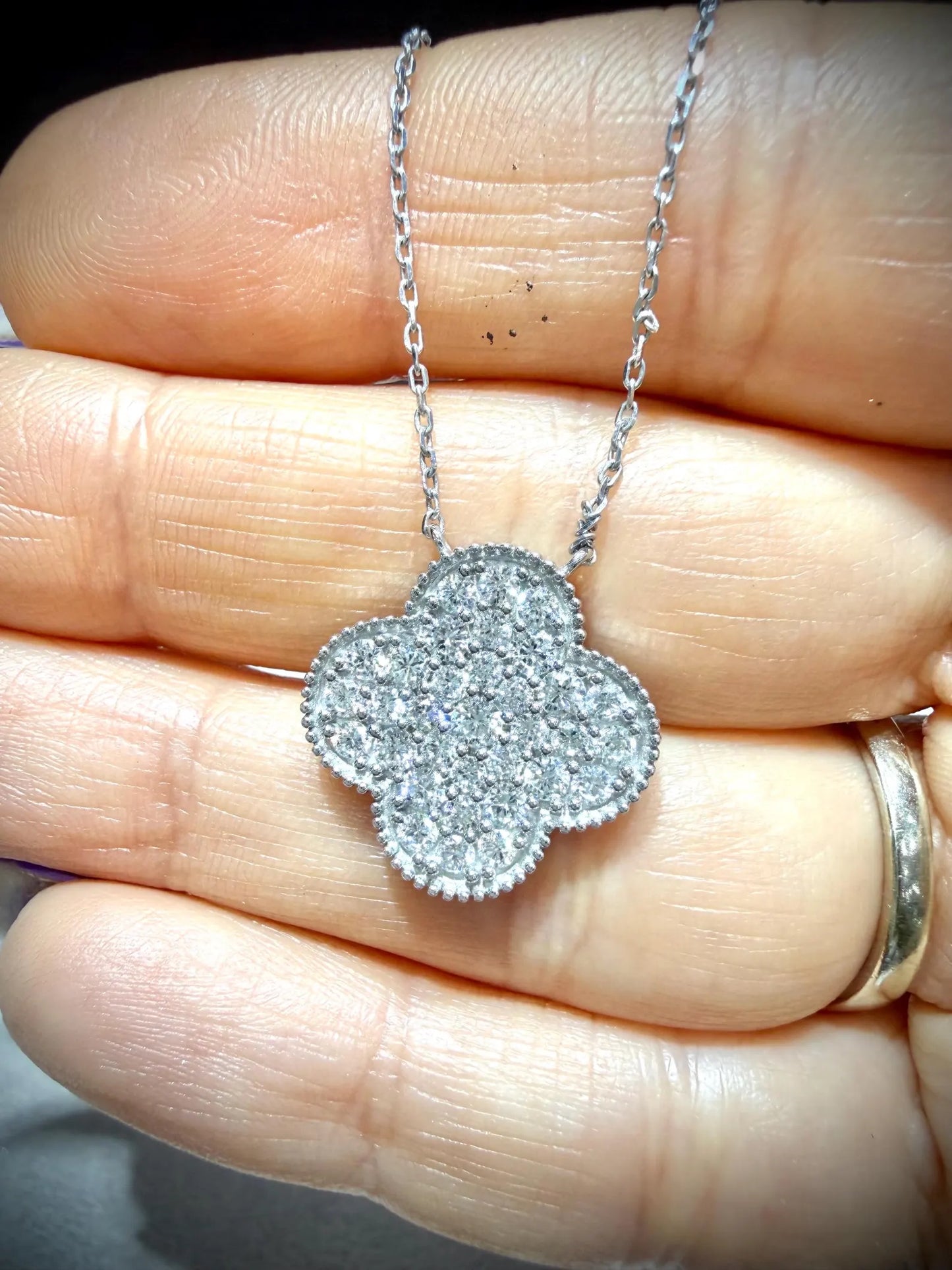 Lab Grown Diamond Flower Necklace 1.30 ct tw.: Sterling Silver, Adjustable 18”-20”