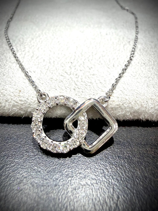 Lab Grown Diamond Geometric Necklace 0.50 Carats tw. Sterling Silver, Adjustable 16”-18”