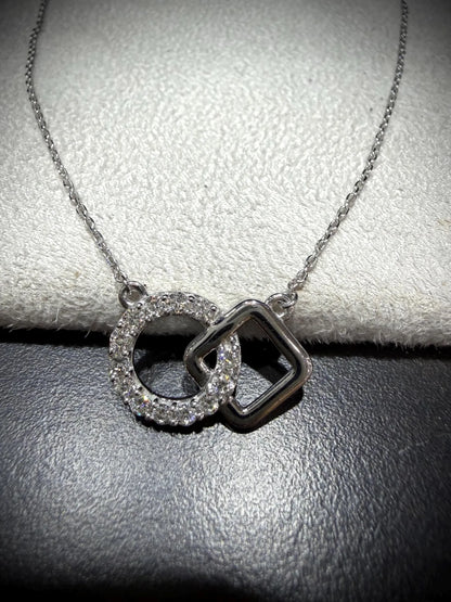 Lab Grown Diamond Geometric Necklace 0.50 Carats tw. Sterling Silver, Adjustable 16”-18”