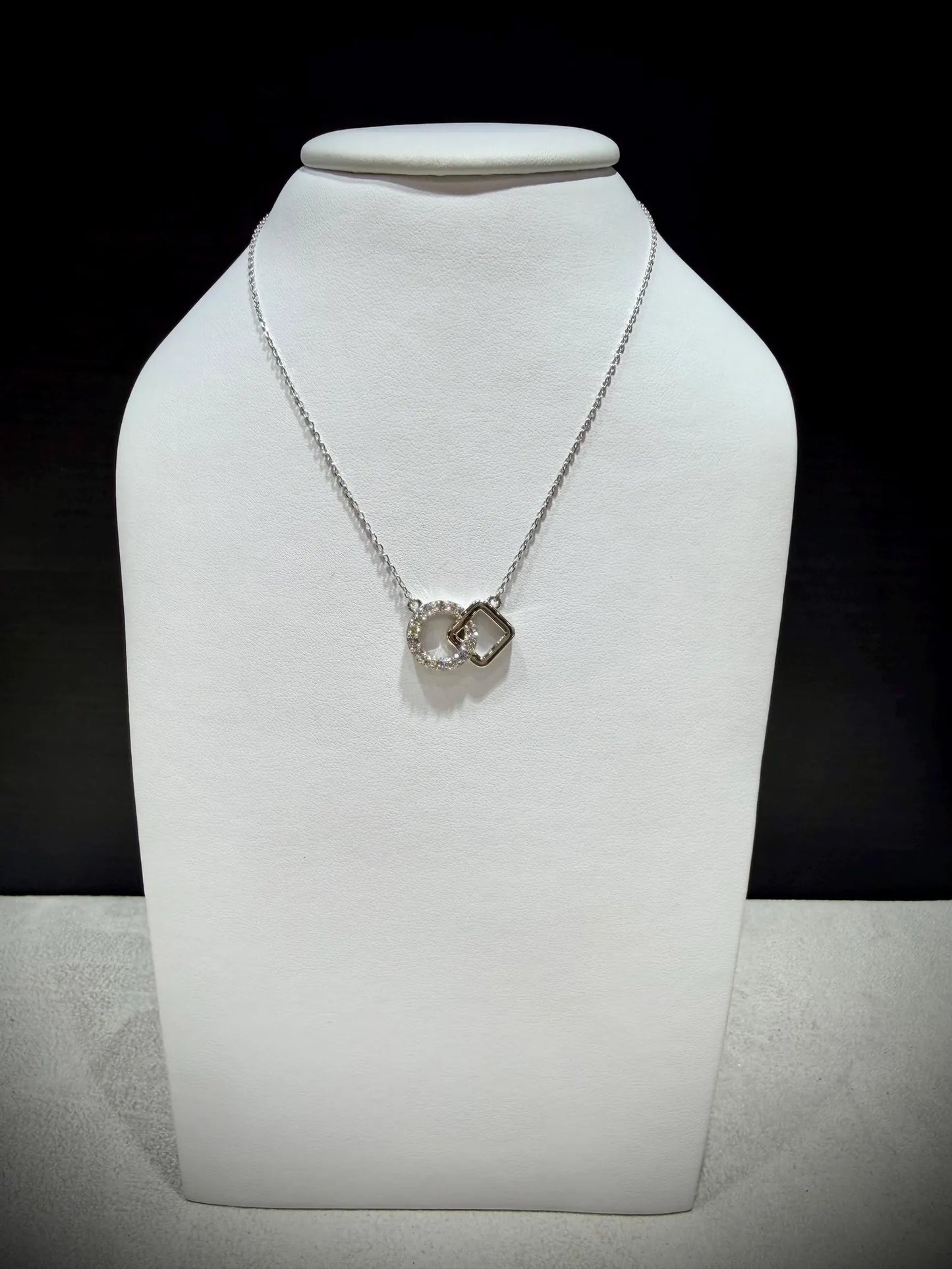 Lab Grown Diamond Geometric Necklace 0.50 Carats tw. Sterling Silver, Adjustable 16”-18”