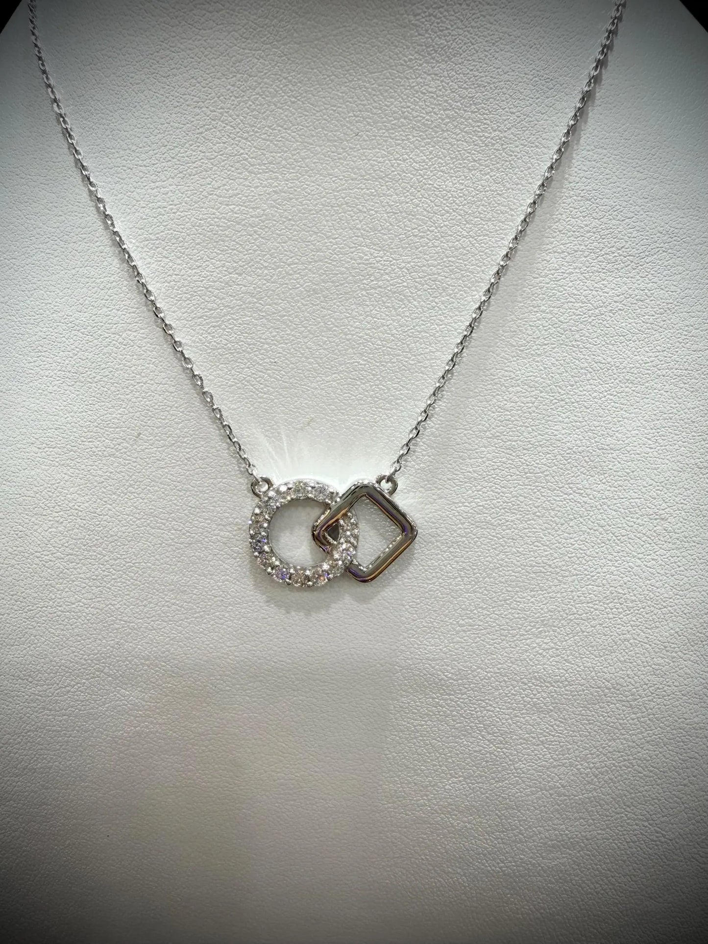 Lab Grown Diamond Geometric Necklace 0.50 Carats tw. Sterling Silver, Adjustable 16”-18”