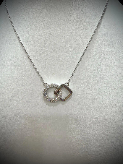 Lab Grown Diamond Geometric Necklace 0.50 Carats tw. Sterling Silver, Adjustable 16”-18”