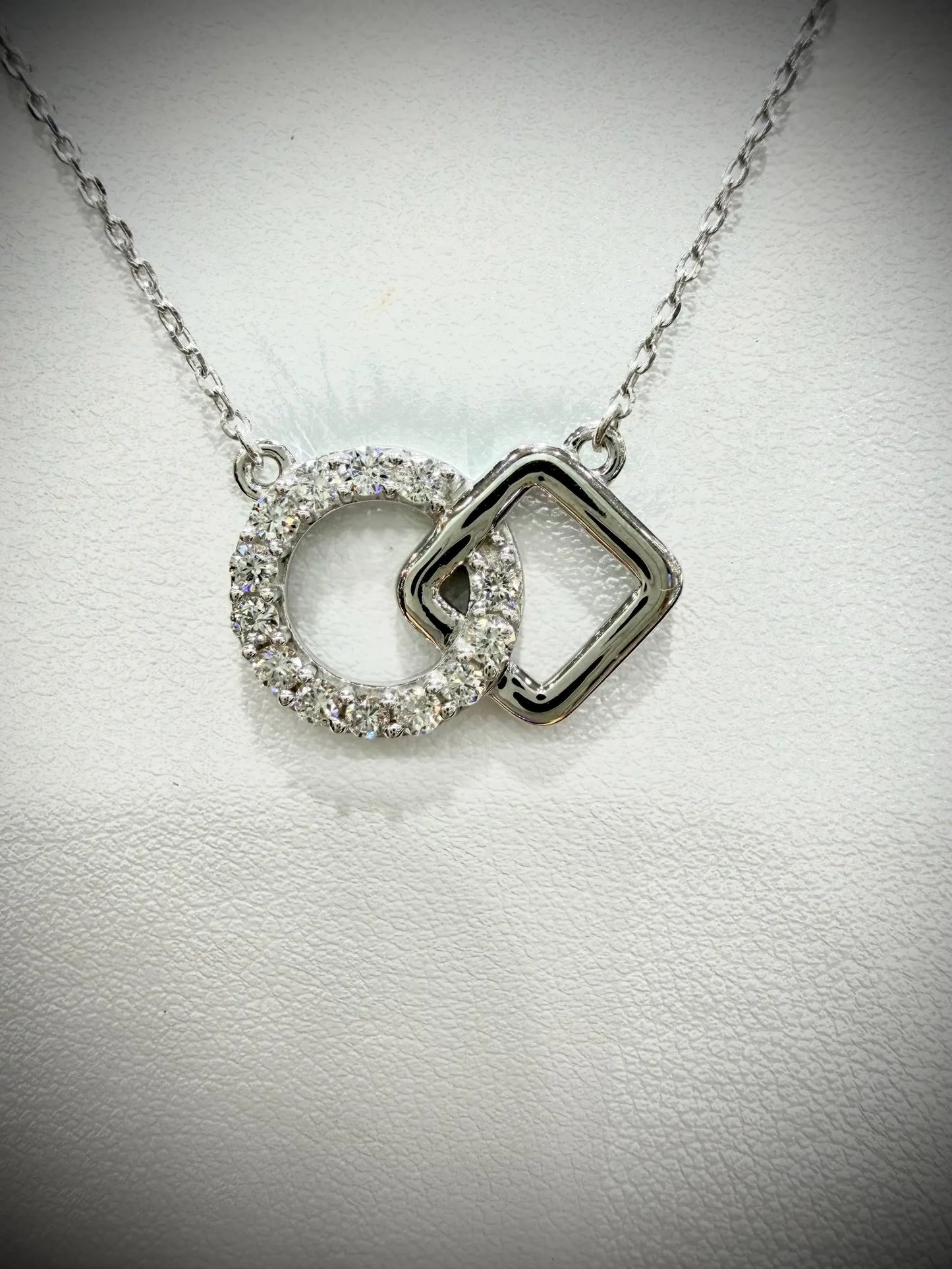 Lab Grown Diamond Geometric Necklace 0.50 Carats tw. Sterling Silver, Adjustable 16”-18”