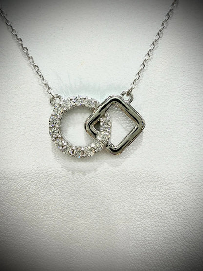 Lab Grown Diamond Geometric Necklace 0.50 Carats tw. Sterling Silver, Adjustable 16”-18”