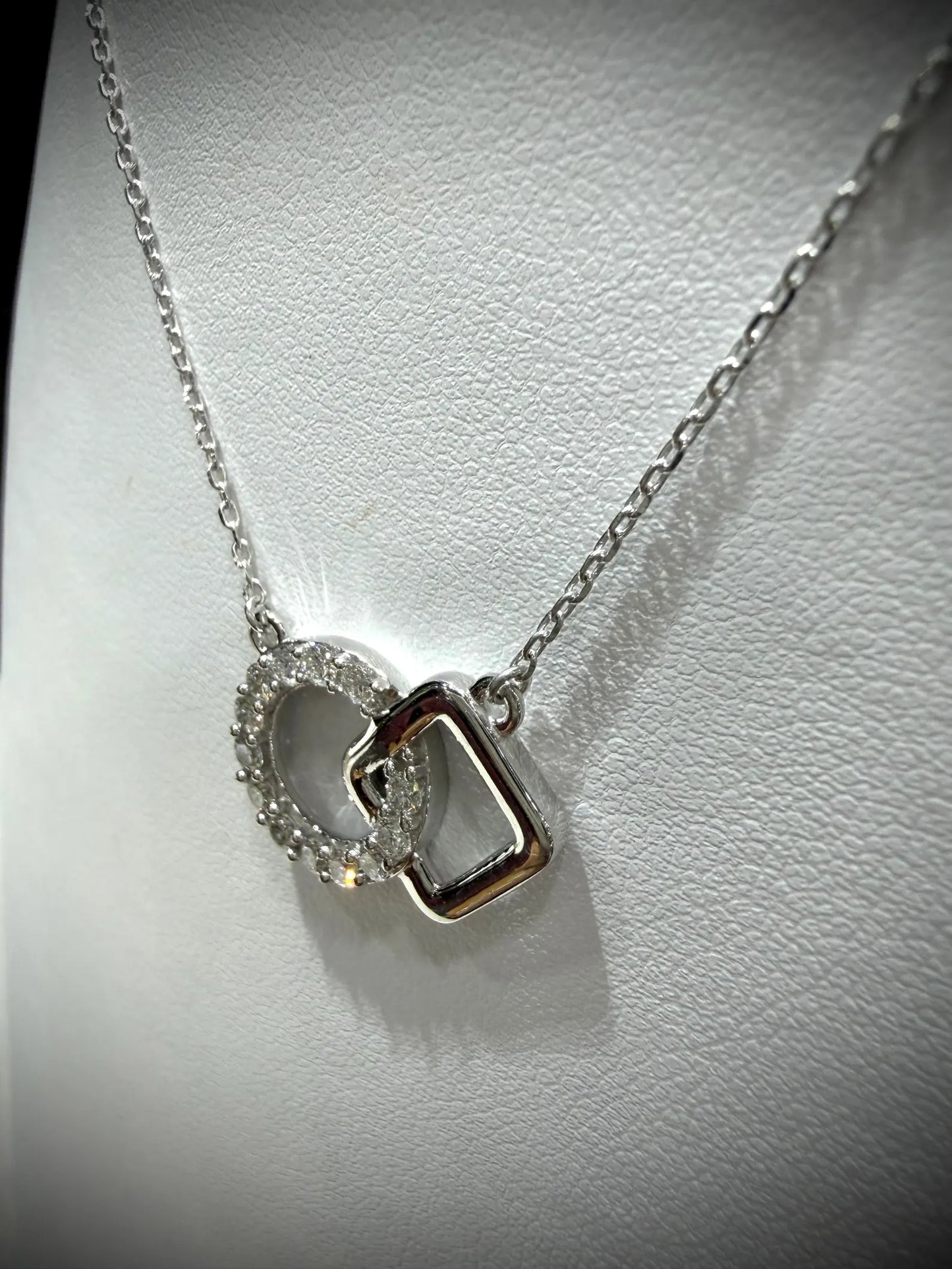 Lab Grown Diamond Geometric Necklace 0.50 Carats tw. Sterling Silver, Adjustable 16”-18”
