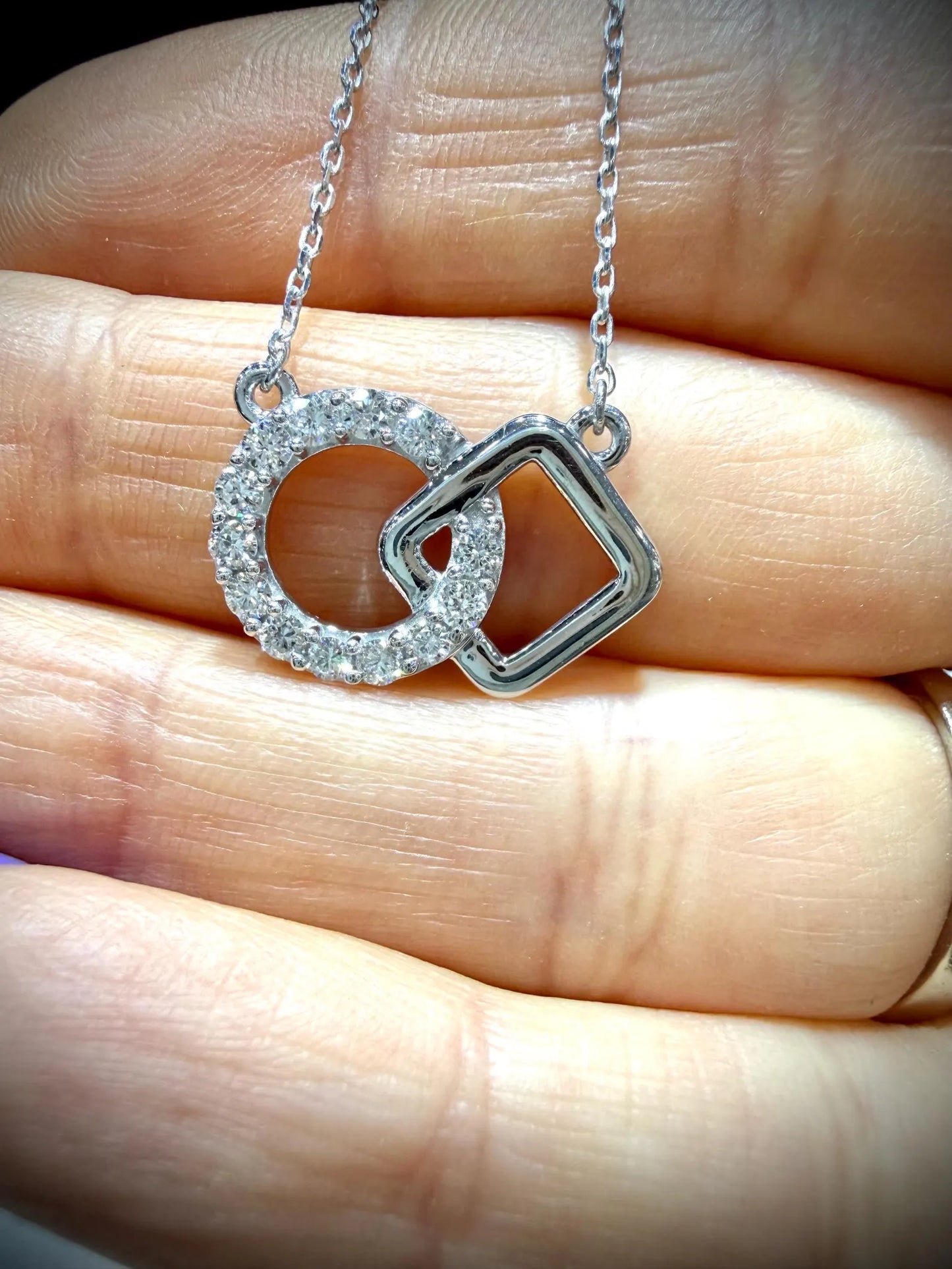 Lab Grown Diamond Geometric Necklace 0.50 Carats tw. Sterling Silver, Adjustable 16”-18”