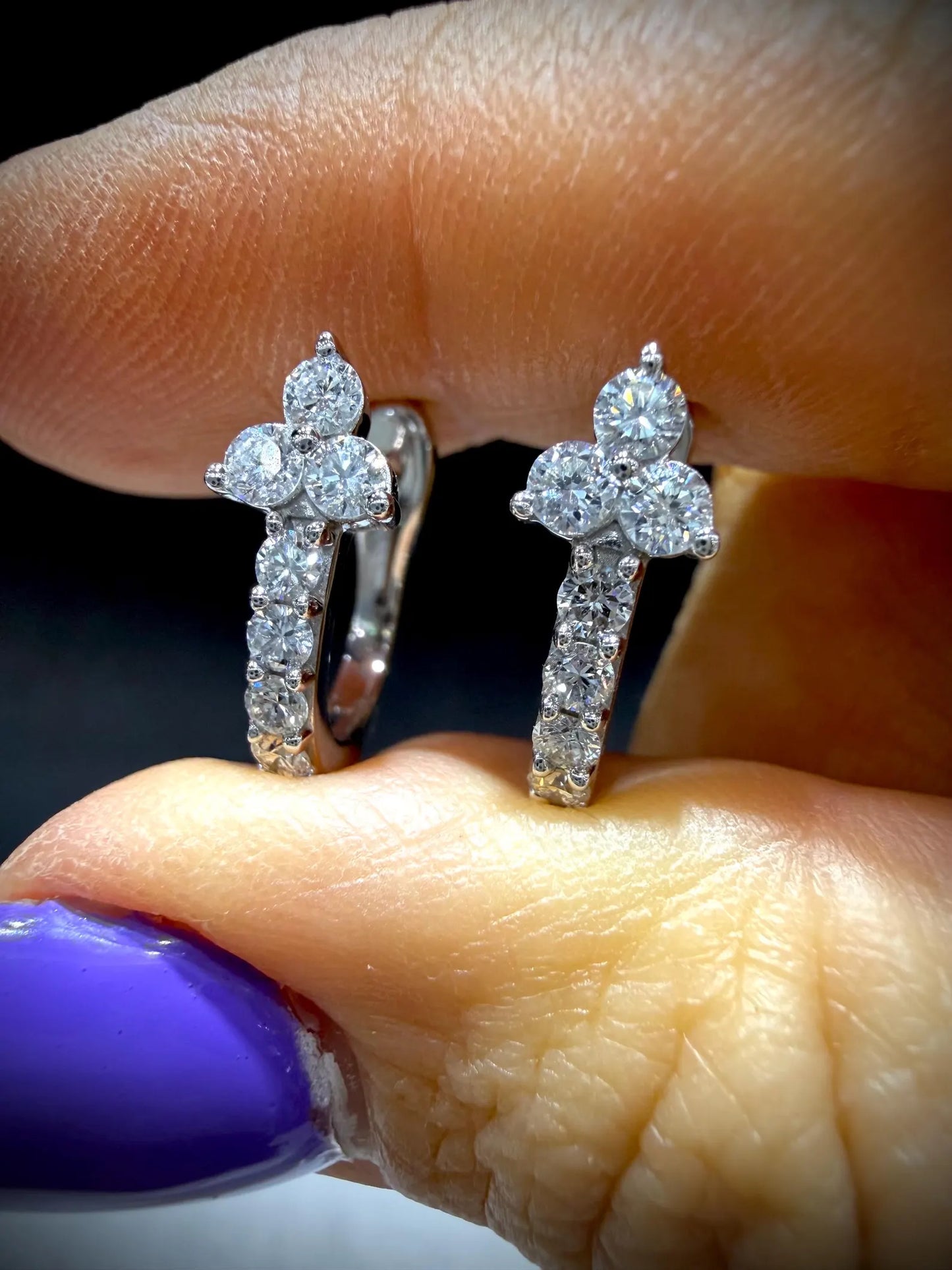 Lab Grown Diamond Flower Huggy Earrings 1.00 Carat tw. Sterling Silver