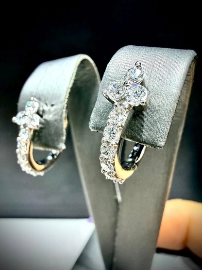 Lab Grown Diamond Flower Huggy Earrings 1.00 Carat tw. Sterling Silver