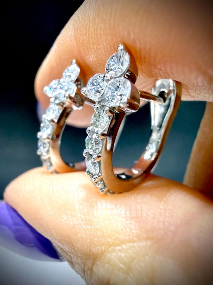 Lab Grown Diamond Flower Huggy Earrings 1.00 Carat tw. Sterling Silver