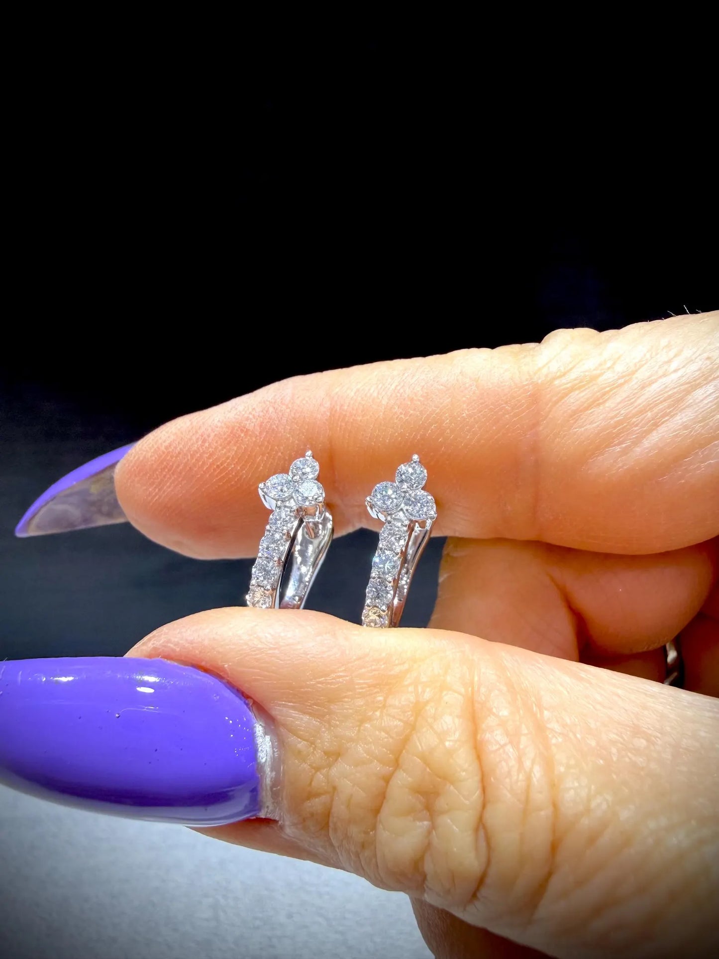Lab Grown Diamond Flower Huggy Earrings 1.00 Carat tw. Sterling Silver